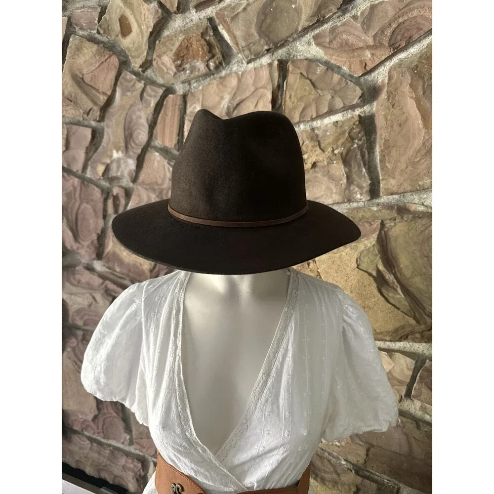 Brixton Messer Fedora Hat Black Brown Large 100% Wool Felt Lightweight etc S